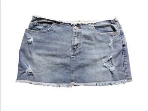 Project Rebel Denim Micro Mini Skirt M Distressed Raw Hem/Waist Y2K Grunge